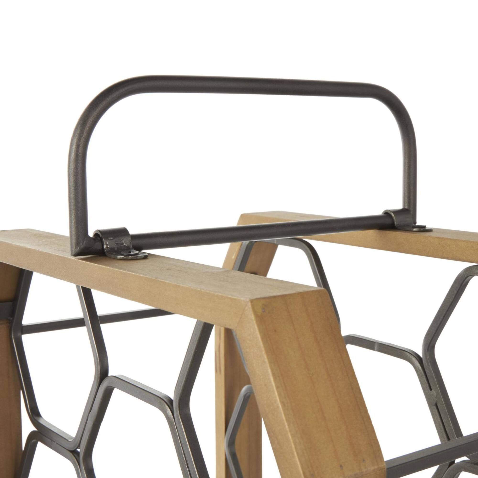 12" x 9" x 20" Brown Geometric 11 Slot Wooden Wine Rack with Gray Metal Curved Teardrop Holders